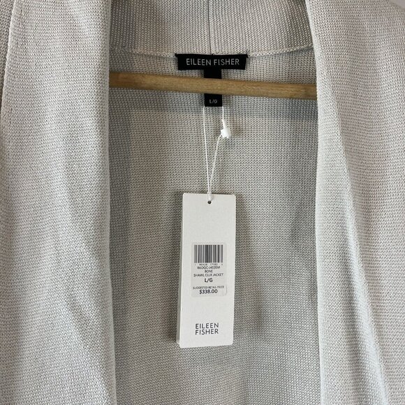 Eileen Fisher Womens Jacket Sweater Size Large Silk Collar Open Front - Picture 5 of 10